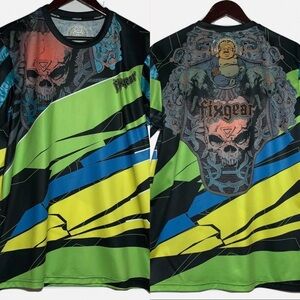 FixGear Skull Buddha Wolf Cycling Jersey Shirt 2XL Neon Green Blue Y2K Goth